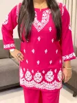 Rayon Chikankari Handwork Women's Co-ord Set  - Magenta