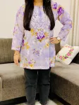 Lavender Nisha Mulmul Chikankari Hand Embroidered Women's Floral Short kurta