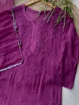 Viscose Chikankari Hand Embroidered Kurta and Dupatta  - Mauve