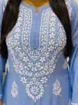 Premium Modal Chikankari Hand Embroidered Solid Women's Long Kurta  - Powder Blue