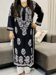 Premium Modal Chikankari Hand Embroidered Women's Solid Long Kurta  - Black