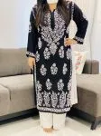 Black Riya Modal Chikankari Handwork Women's Straight Long Kurta