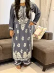 Rayon Chikankari Handwork women kurta palazzo set  - Charcoal