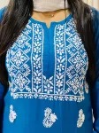 Premium Modal Chikankari Hand Embroidered Solid Women's Kurta  - Teal Blue