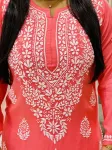 Premium Modal Chikankari Hand Embroidered Solid Women's Long Kurta  - Peach