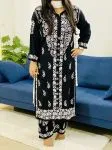 Black Anaisha Rayon Chikankari Hand Embroidered Women's Solid Kurta Palazzo Set