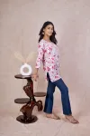 Mulmul Printed Short kurti  - Pink