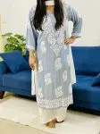 Grey Jannat Modal Chikankari Solid Women's Long Kurta