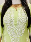 3D Chikankari Hand Embroidery Design Rayon Womens Kurta  - Pista