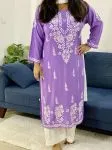 Purple Rosa Modal Chikankari Solid Women's Long Kurta
