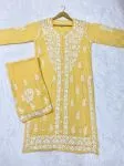 Yellow Anaisha Rayon Chikankari Hand Embroidered Women's Solid Kurta Palazzo Set