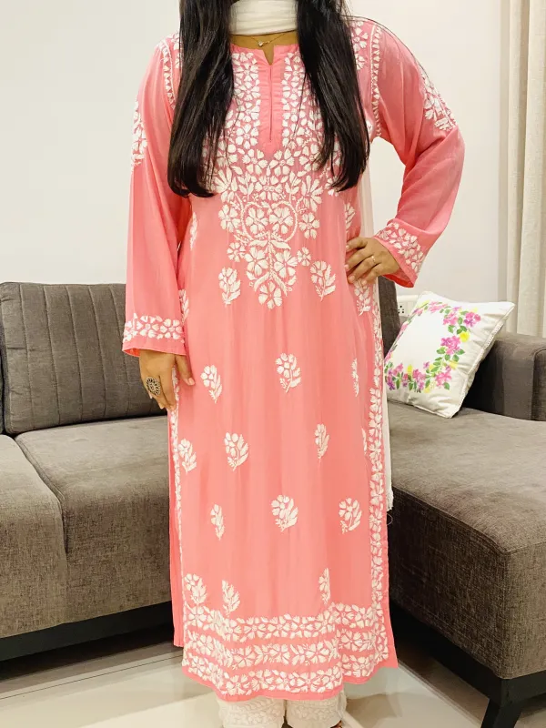 Premium Modal Chikankari Hand Embroidered Solid Women's Long Kurta