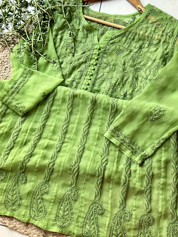 Resham Chikankari Hand Embroidered Women's Yog Anarkali Kurta