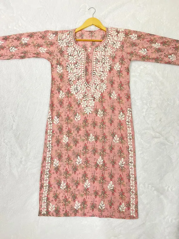 Cotton Chikankari Hand Embroidered Women's Long Kurta