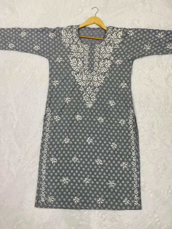 Cotton Chikankari Hand Embroidered Women's Long Kurta