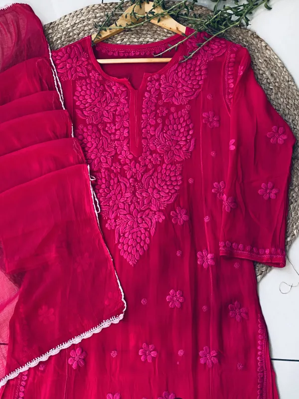 Viscose Chikankari Hand Embroidered Kurta and Dupatta