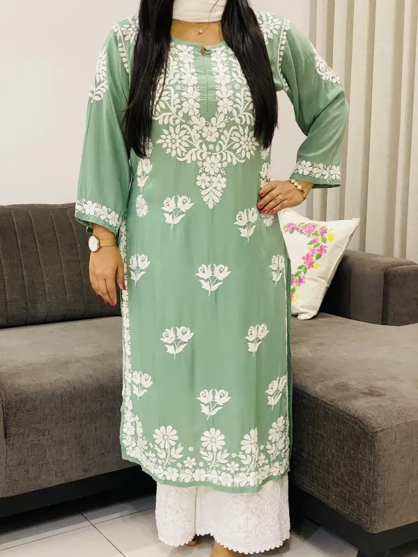 Premium Modal Chikankari Hand Embroidered Women's Long Solid Kurta