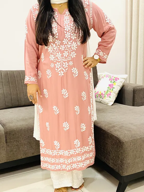 Premium Modal Chikankari Hand Embroidered Solid Women's Long Kurta