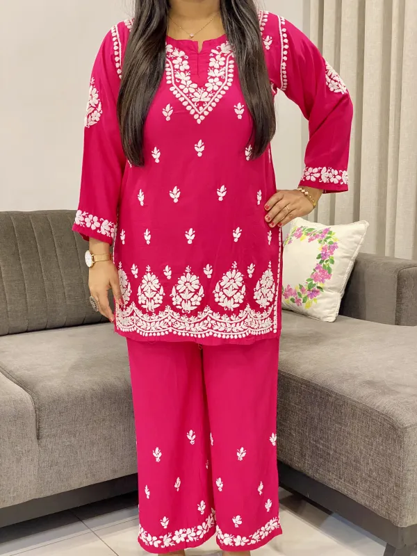 Rayon Chikankari Handwork Women's Co-ord Set
