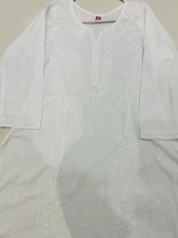 Cotton Chikankari Women's Solid Long Kurta