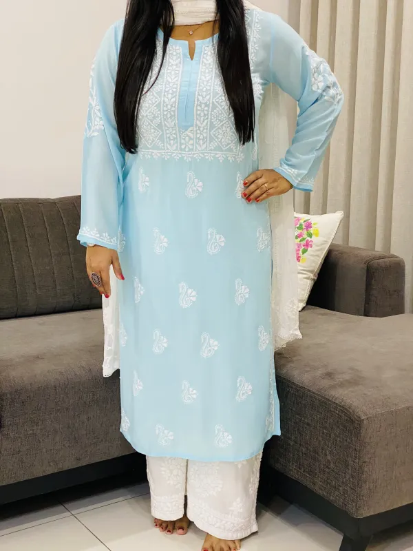 Sky Nora Premium Modal Chikankari Hand Embroidered Solid Women's Kurta