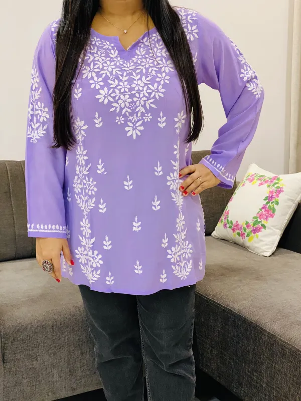 Lavender Ayat Chikankari Handwork Women's Modal Short Kurta