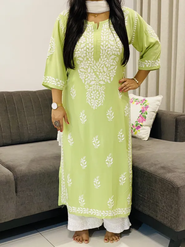 3D Chikankari Hand Embroidery Design Rayon Womens Kurta