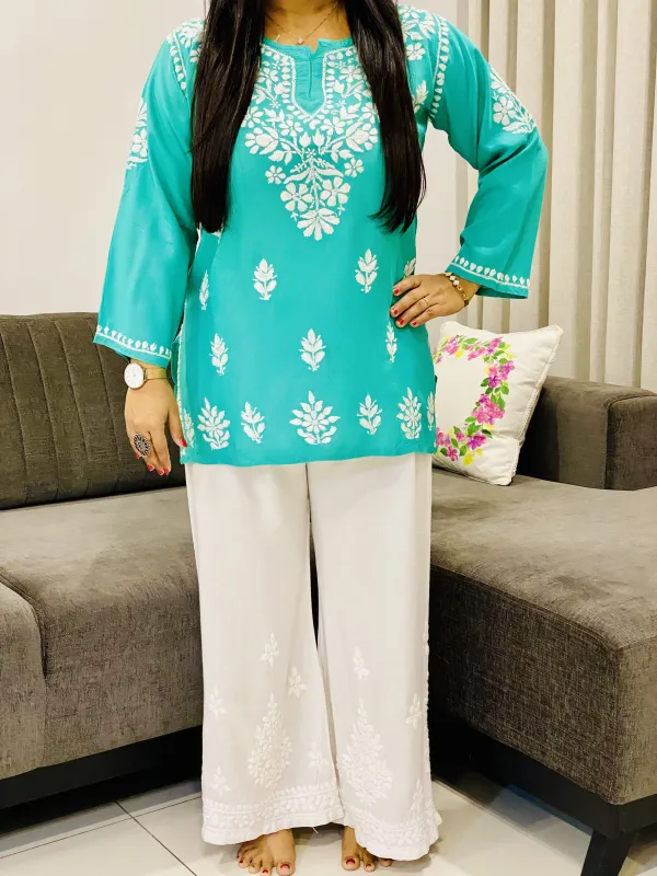 Rama Parnika Rayon Chikankari Solid Women's Short Kurta