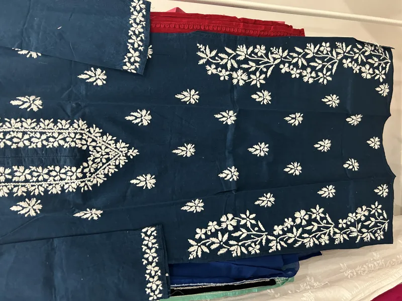 Cotton Chikankari Women's Solid Long Kurta