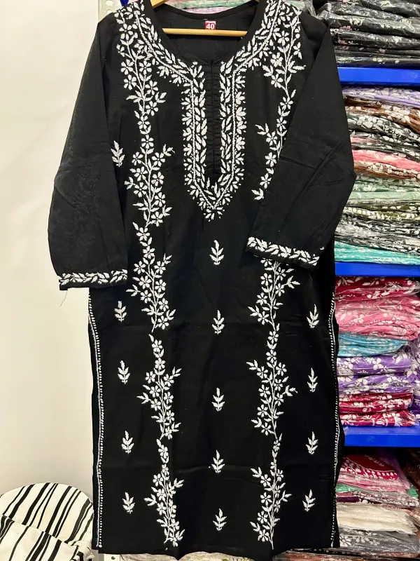 Cotton Chikankari Women's Solid Long Kurta
