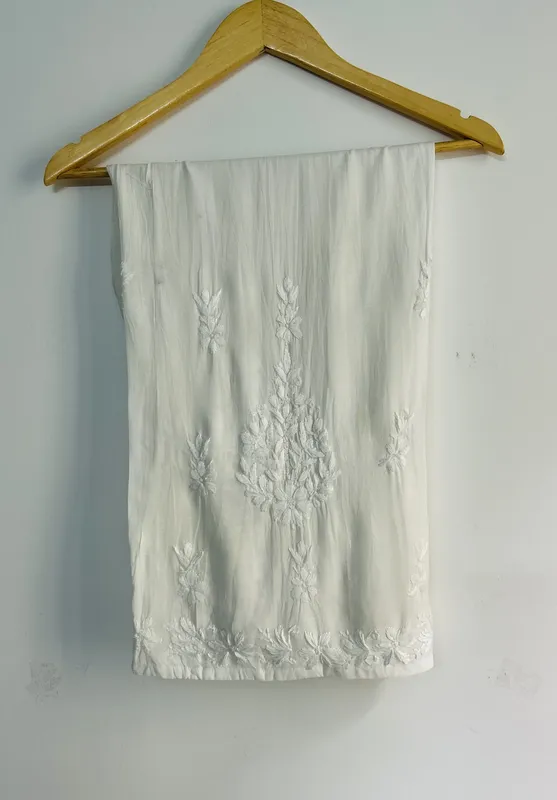 White Heavy Rayon Chikankari Hand Embroidered Womene's White Palazzo