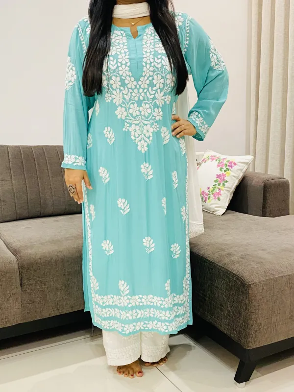Premium Modal Chikankari Hand Embroidered Solid Women's Long Kurta