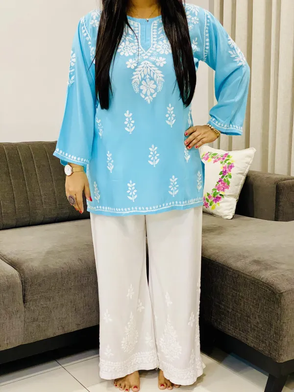 Sky Parnika Rayon Chikankari Solid Women's Short Kurta