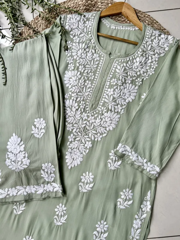 Rayon Chikankari Handwork women kurta palazzo set