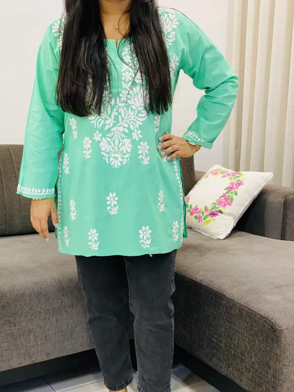 Cotton Chikankari Hand embroidered Women's Short Kurta