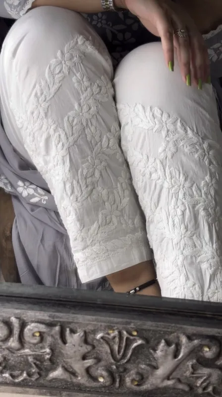 White Heavy Jaal Chikankari Hand Embroidered Lycra Pant