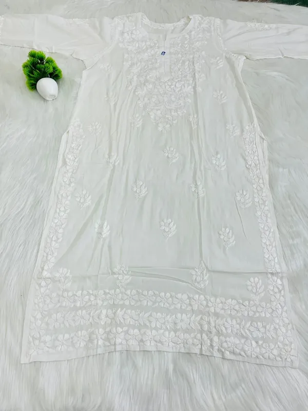 Premium Modal Chikankari Hand Embroidered Solid Women's Long Kurta
