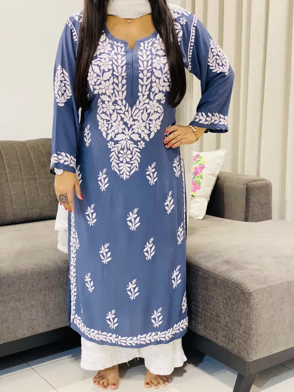 3D Chikankari Hand Embroidery Design Rayon Womens Kurta