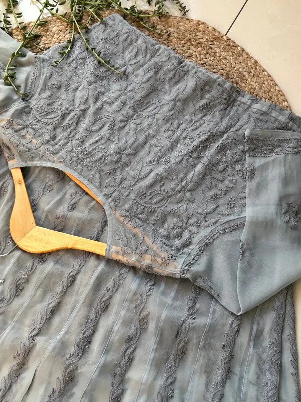 Resham Chikankari Hand Embroidered Women's Yog Anarkali Kurta