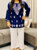 Parnika Rayon Chikankari Solid Women's Short Kurta - Navy Blue