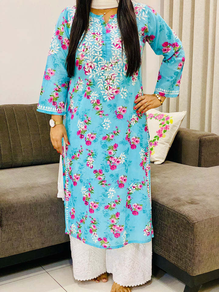 Ferozi Dvita Mulmul Chikankari Floral Women's Long Kurta